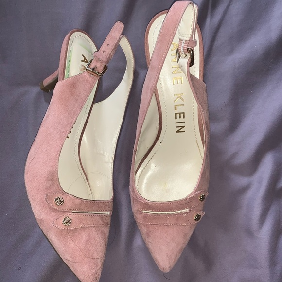 Anne Klein Shoes - Anne Klein Pink Suede Kitten Heel, Strapped Back